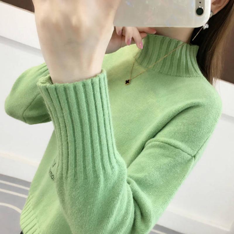 Pofulove half turtleneck bottoming shirt students plus velvet thick  wild loose sweater women tide