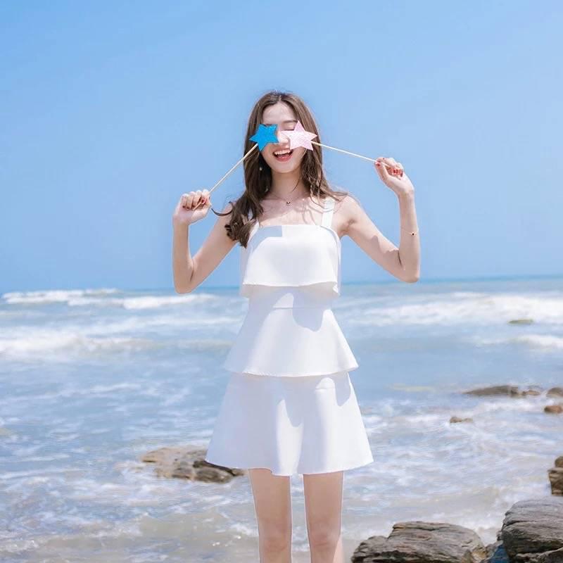 Short Layered Dress Slim Sleeveless Strap Dress Ruffle Dress Short Chiffon Dress Summer