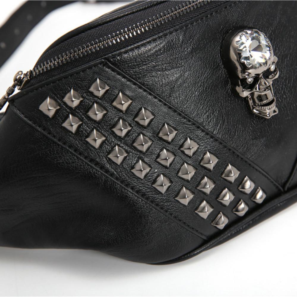 Hip Hop Waist Men and Women Leather Rivet Zircon Chest Bag Messenger Bag Sports Shoulder Bag