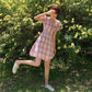 Summer French Elegant Square Neck Bubble Sleeve Plaid Dress Female Waist Slim Short Vacation Dress