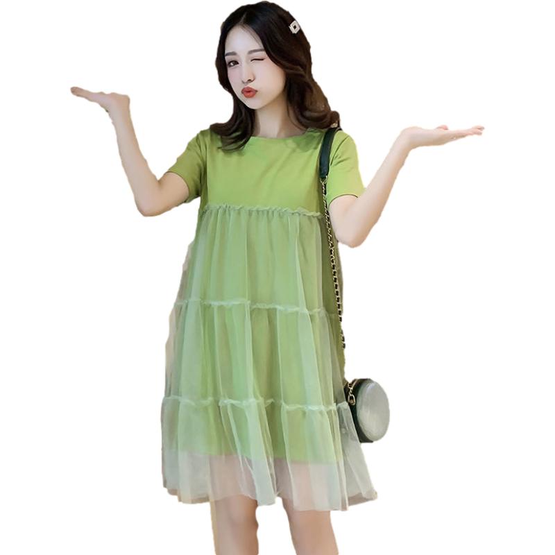 M-XXXL Girly Veil Women's Summer Dress Short Sleeve Round Neck Printing Knee-length Daily Wear Office Dating Party
