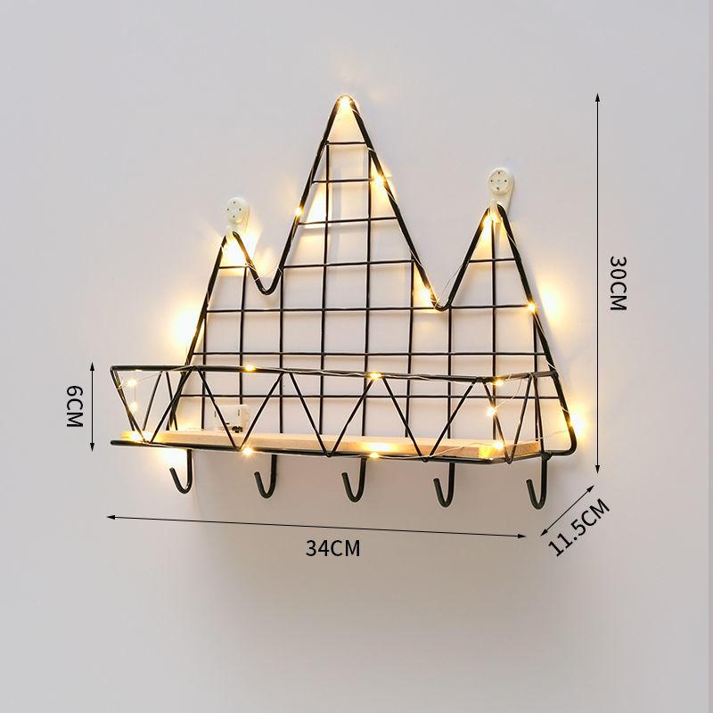 5 Shape Storage Rack Home Punch-free Storage Rack Metal Solid Wood Waterproof Display Stand with Light Strip