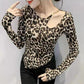 Spring and Autumn Leopard Print T-Shirt Women's Long Sleeve Sexy Top Slim Fit Bottoming Shirt