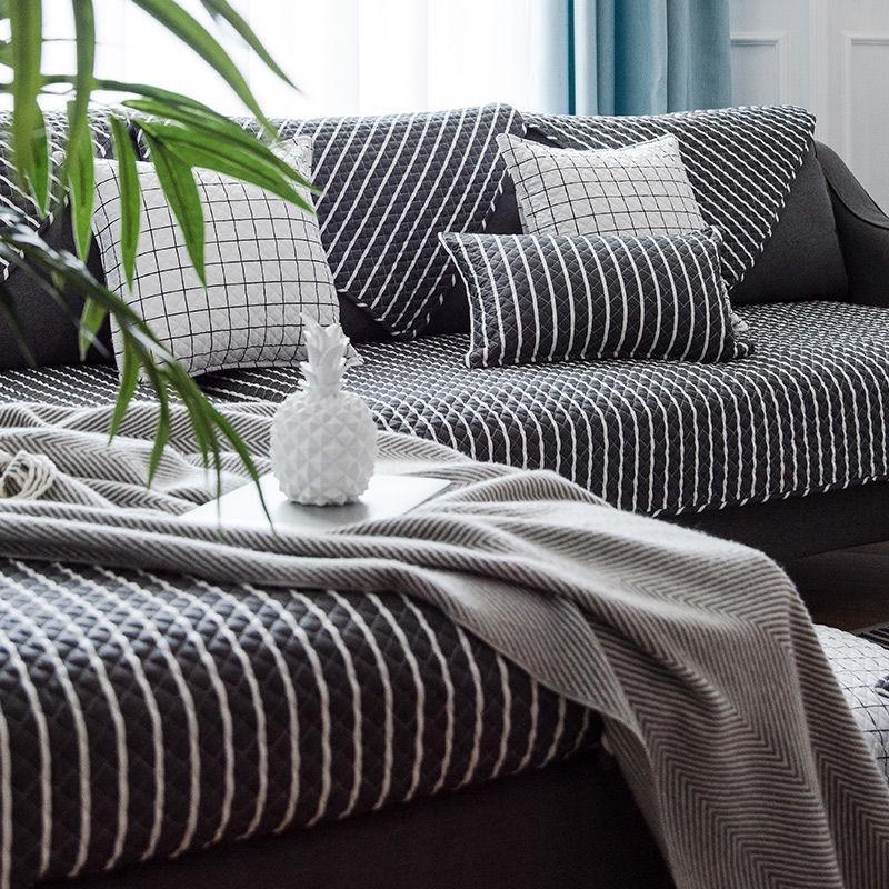 Black and White Cotton Sofa Cover Geometric Non-slip Sofa Towel Couch Cover for Corner Sofa-Cover