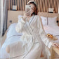 Women's Solid Sexy Long-sleeved Bathrobes Mid-length Spring Autumn Pajamas Dresses Casual Nightgown Pocket V-neck Loose Home Wear