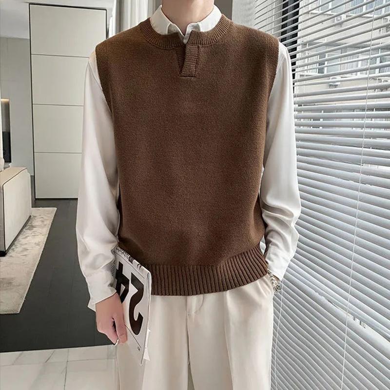 New Sweater Autumn Korean Trend Versatile V-neck Sleeveless Vest Men's Spring and Winter Wear Vest Vest Knit Sweater