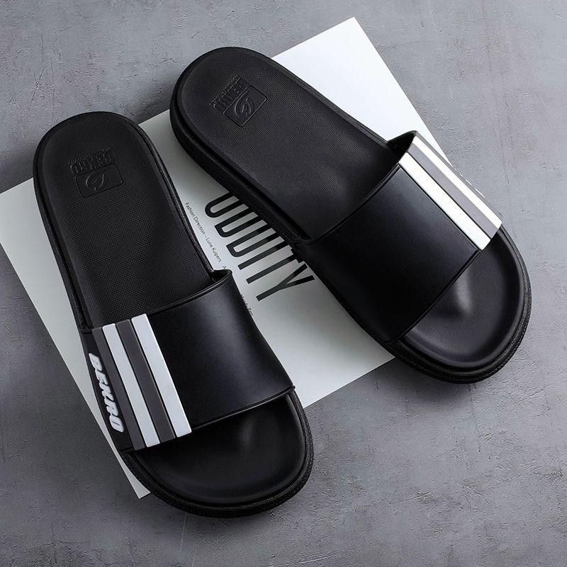 Size38-45 Summer Men Sandals Comfortable Non-slip PU Leather Pattern Stripe Beach Slippers Casual Outdoor Slippers Drag Flip Flops