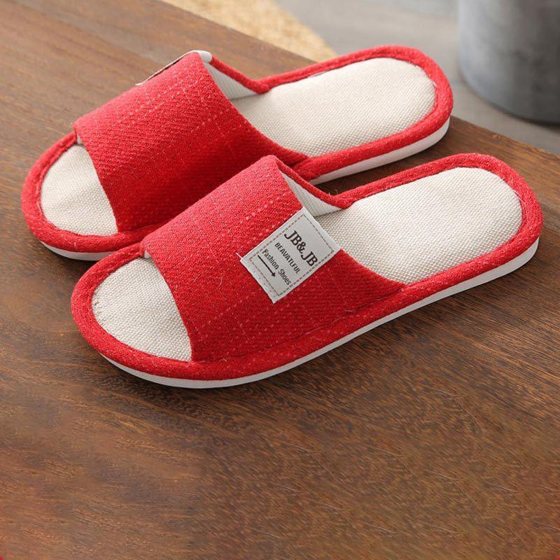 Linen Slippers Household Thick-soled Non-slip Indoor Cotton and Linen Spring and Autumn Four Seasons Home Soft-soled Floor Slippers Couple Women