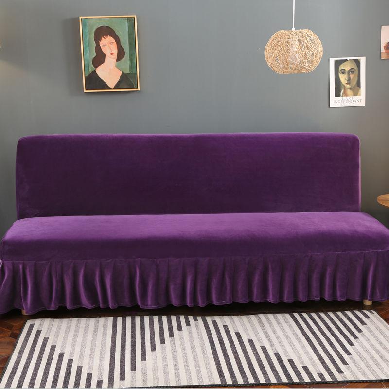Armless Sofa Cover Inclusive Magic Sofa Cover Solid Color Folding Sofa Bed Cover with Skirt Elastic Furniture Protector Slipcover Couch Cover