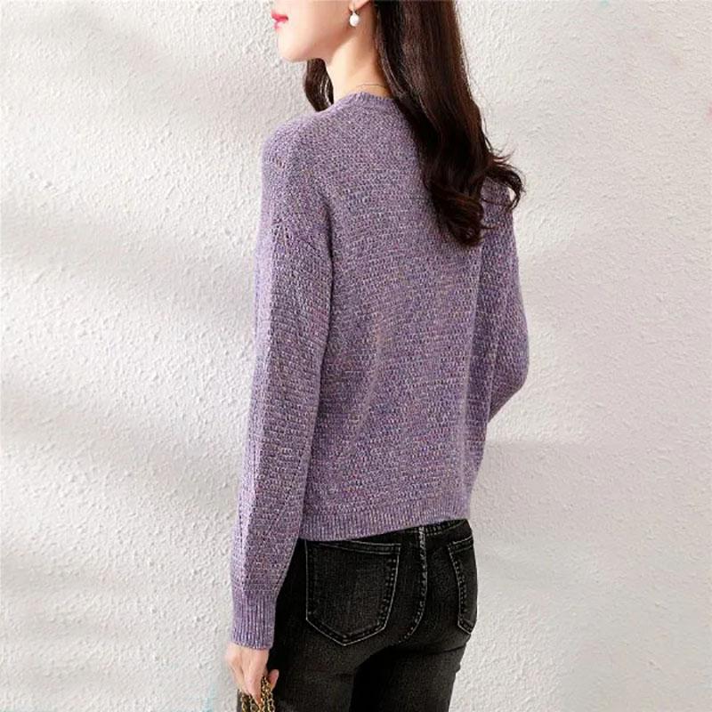 Sweater Women's Pullover Knitwear Korean Style Hollow Loose Top Trending Purple Sweater Autumn and Winter Fluffy Fashion