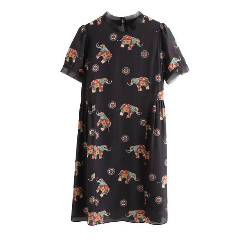 Summer Temperament Lace Stitching Dress Loose Large Size Round Neck Short Sleeve Mid-length Dress
