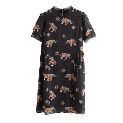 Summer Temperament Lace Stitching Dress Loose Large Size Round Neck Short Sleeve Mid-length Dress