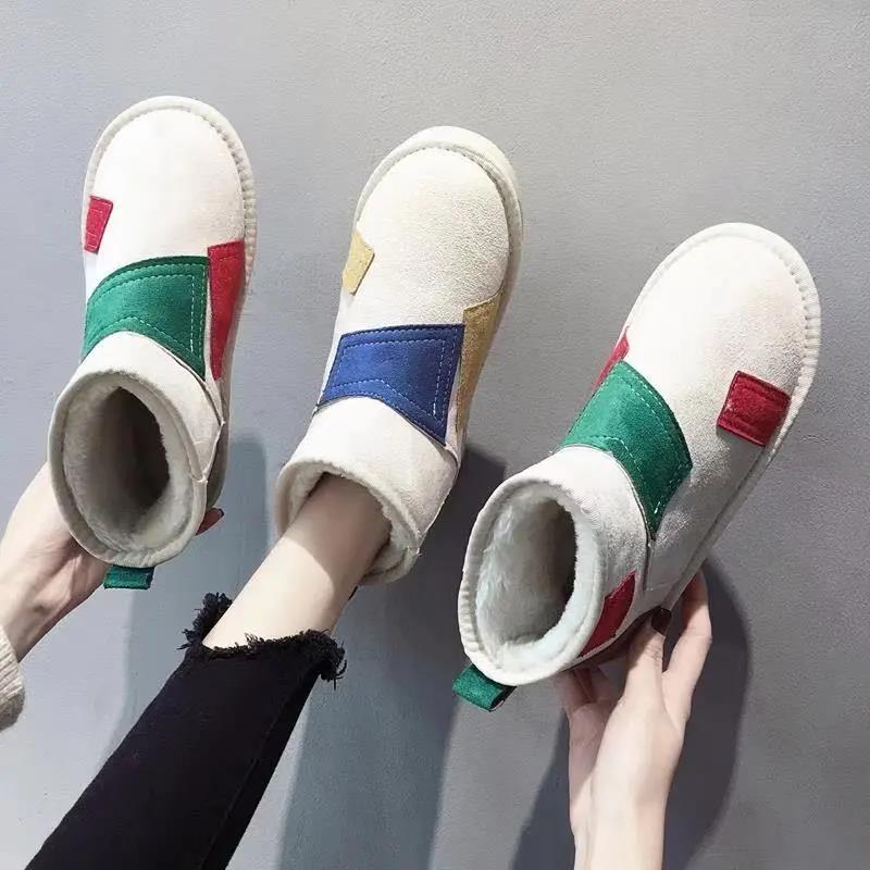 Snow Boots Women's Short Tube One Pedal Thickened Plus Velvet Warm Shoes Winter Flat Bread Cotton Shoes