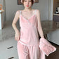 Three-pieces Women's Winter Pajamas Set Thin Velvet Island Velvet Sexy Suspenders Long-sleeved Trousers Pyjamas Sweet Solid Color Comfortable Homewear