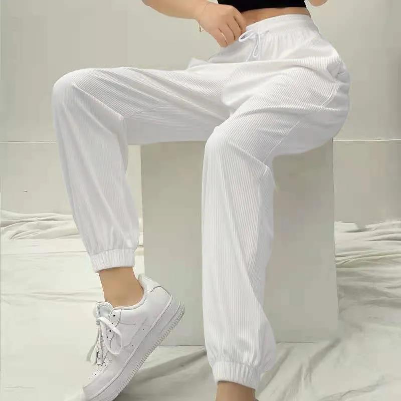 White Ice Silk Sports Pants Women's Summer Thin Section Loose and Thin Nine-point Beam Foot Casual Lantern Pants