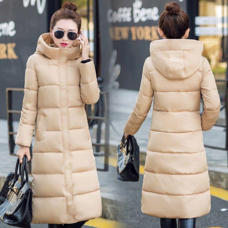 Winter Fashion Trend Slim Slimming Korean Style Cotton-padded Jacket Women Knee-length Mid-length Thick Warm Down