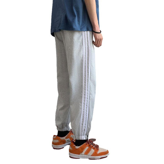 Fat Men's Oversized  Sports Pants Spring and Summer Thin Casual Wide-legged Striped Trousers