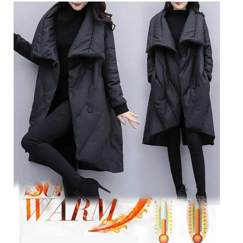 Women's Winter Parka Jacket Loose Plus Size Mid-length  Padded Jacket Women's Black Cloak Coat  Thick Parka Coat