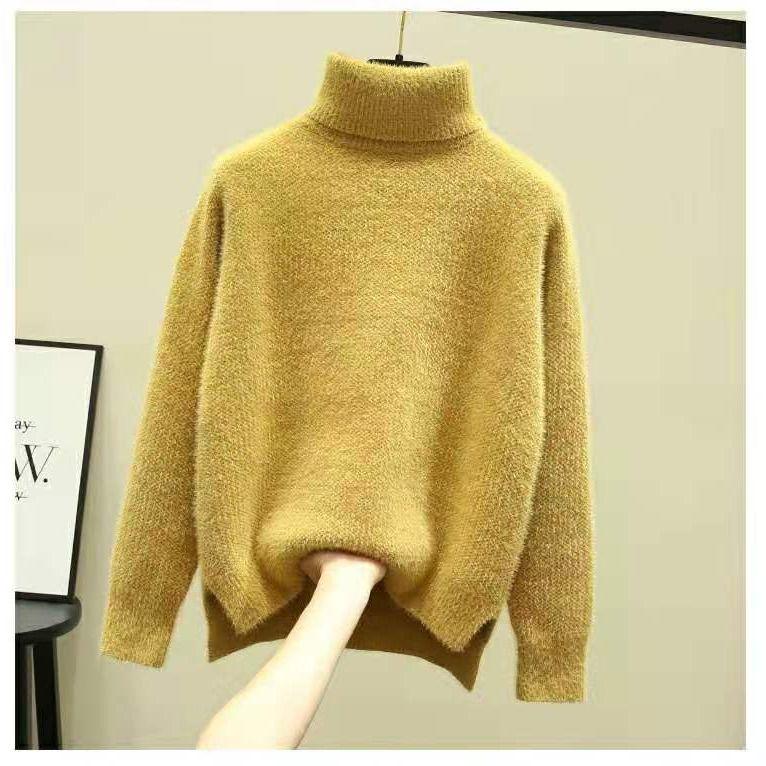 Pofulove cashmere cashmere mink cashmere loose turtleneck fashion solid color sweate pullover