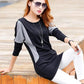 Women's T-shirt Spring Fall Vintage Round neck Long Sleeve Tee Casual Splicing Soft Top Pullover