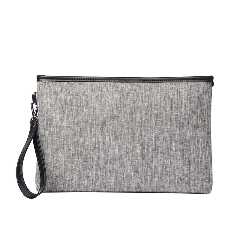 Business Briefcase Men Gray Canvas Multi-pocket Zipper Waterproof Anti-theft Handbag Clutch Bag