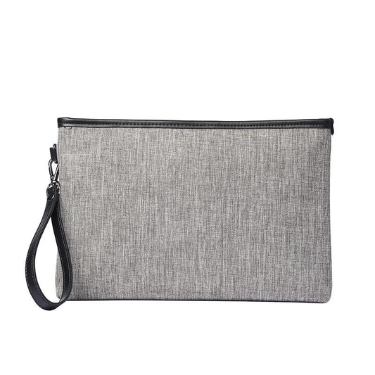 Business Briefcase Men Gray Canvas Multi-pocket Zipper Waterproof Anti-theft Handbag Clutch Bag