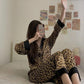 Women's Autumn Winter Sexy Leopard Printing Pajamas Long-sleeved Lapel Loose Homewear Suit Casual Out Wear Pyjamas Set Female Comfortable Nightgowns