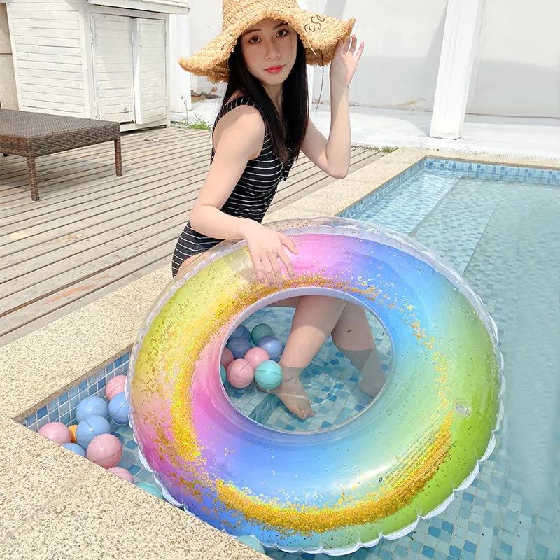 Swimming Ring Adult Thickened Swimming Ring Armpit Ring Men and Women Adults and Children Full Transparent Feather Inflatable Lifebuoy