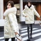 Winter Down Padded Jacket Women Mid-length Large Fur Collar Loose Thick Padded Coat Women Bright Face Disposable