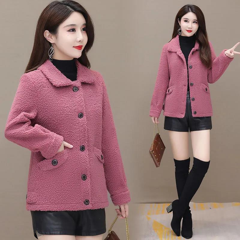 Mid-length Winter Ladies Lapel Lamb Velvet Jacket Thickened and Enlarged Loose Long-sleeved Plush All-in-one Jacket
