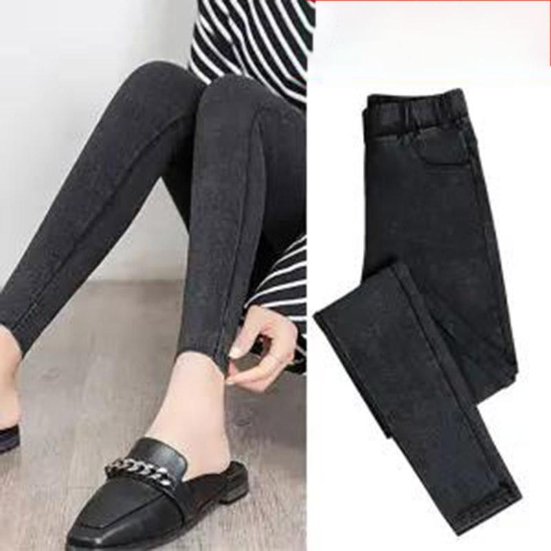 Snowflake Black Plus Velvet Cropped Trousers Women's Winter Slimming Leggings Thick Stretch Pants Outer Wear Slim Warm Jeans