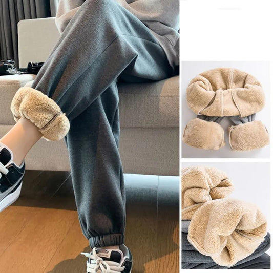 Lamb Velvet and Velvet Thickened Trousers Women's Autumn and Winter Large Size Loose and Thin Waist Pants Extra Thick Warm Casual Cotton Trousers