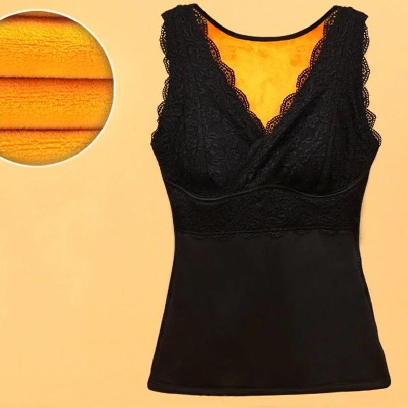 Two-layer Thickening Winter Ladies Warm Vest Women Plus Velvet Padded Vest Large Size Lace Base Underwear No Need To Wear A Bra