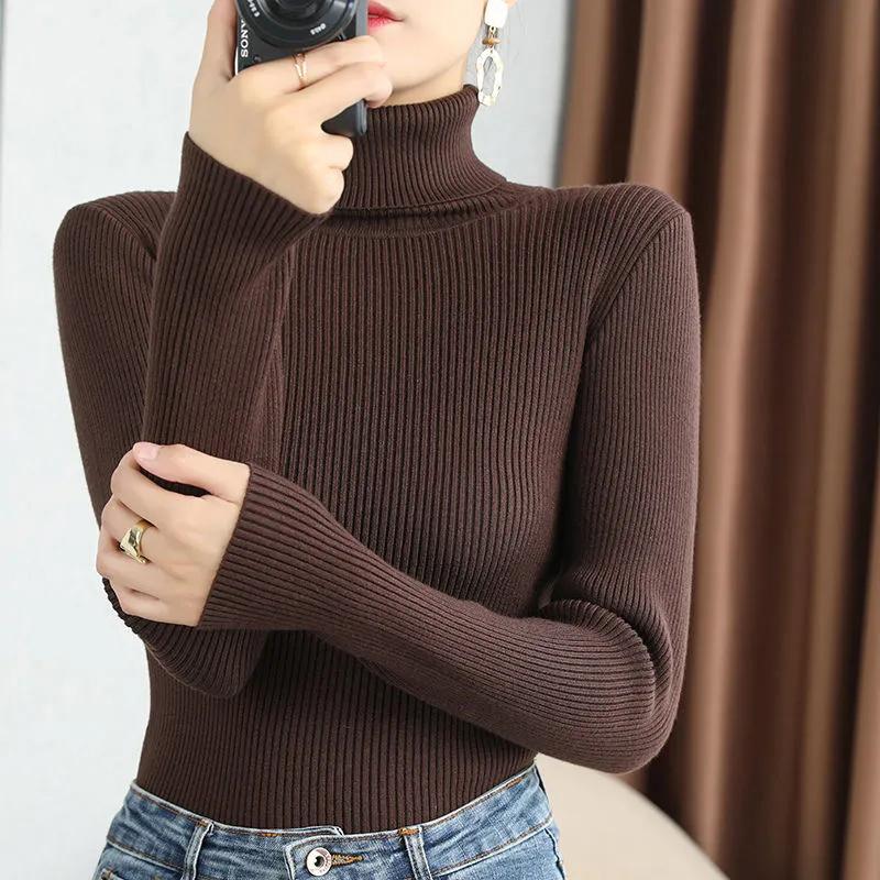 Turtleneck Sweater Women Autumn Winter Fashion High Neck High Neck Sweaters Solid Long Sleeve Pullover Knitwear Black White Knitted Jumper Top Clothes