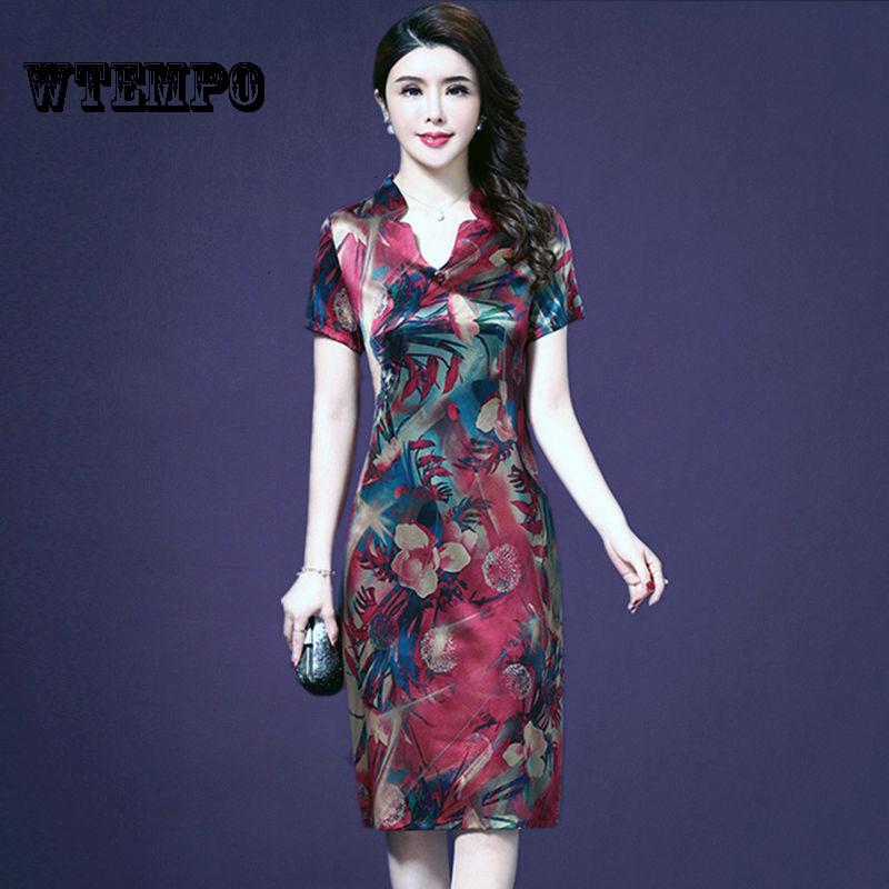 WTEMPO Dress Women Summer Half Sleeve Soft Silk Dresses Elegant Woman Brand Vestidos Plus Size