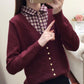 Autumn/Winter Korean Patchwork Pullover Loose Lapel Sweater Female Fake Two Piece Pullover Knitted Sweater Top