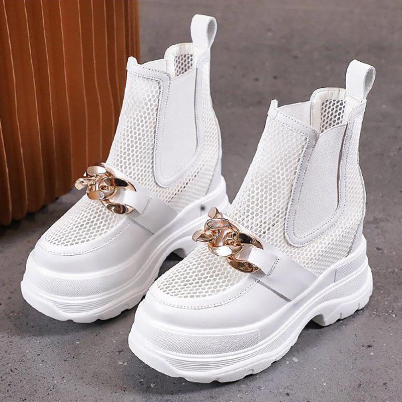 Women's Net Gauze Cool Short Martin Boots Within 10cm Summer Breathable Net Red Hollow Platform Net Boots