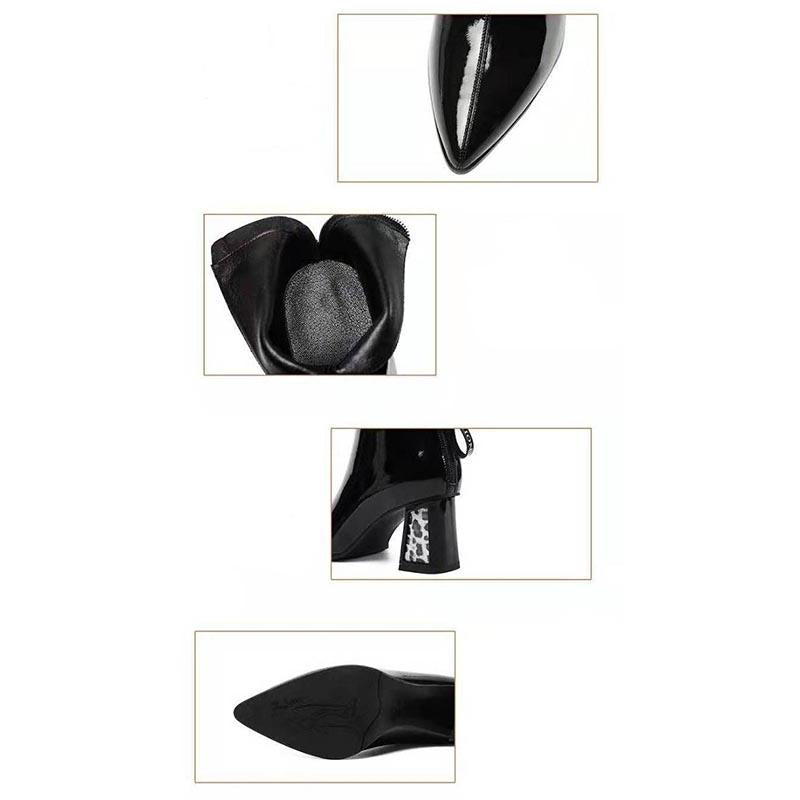 Autumn Winter Women Ankle Boots Pointed Toe Ladies Party Boots Thick High Heeled Shoes Woman