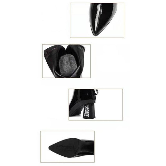 Autumn Winter Women Ankle Boots Pointed Toe Ladies Party Boots Thick High Heeled Shoes Woman