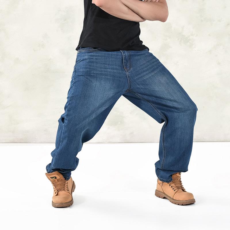 Plus Size Jeans Men Blue Denim Pants Streetwear Skateboard Hip Hop Jean Trousers Loose Casual Straight Jean Pants 40 42 44 46
