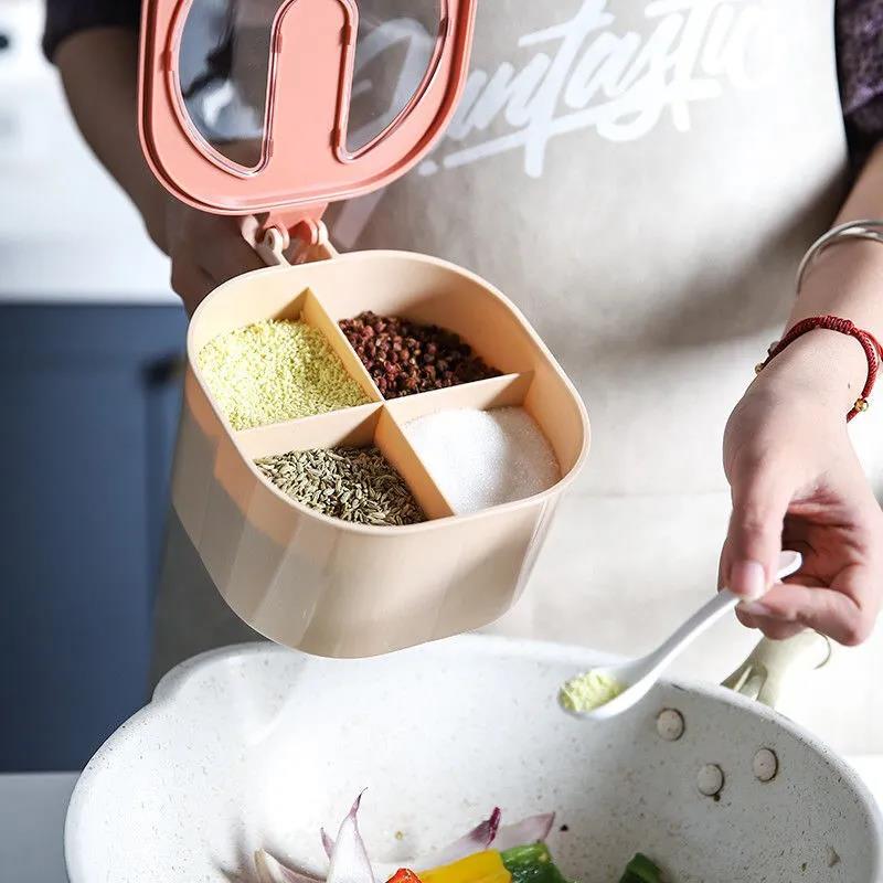 3 Colors  Spice Seasoning Storage Box Container Sugar Container with 3 Serving Spoons