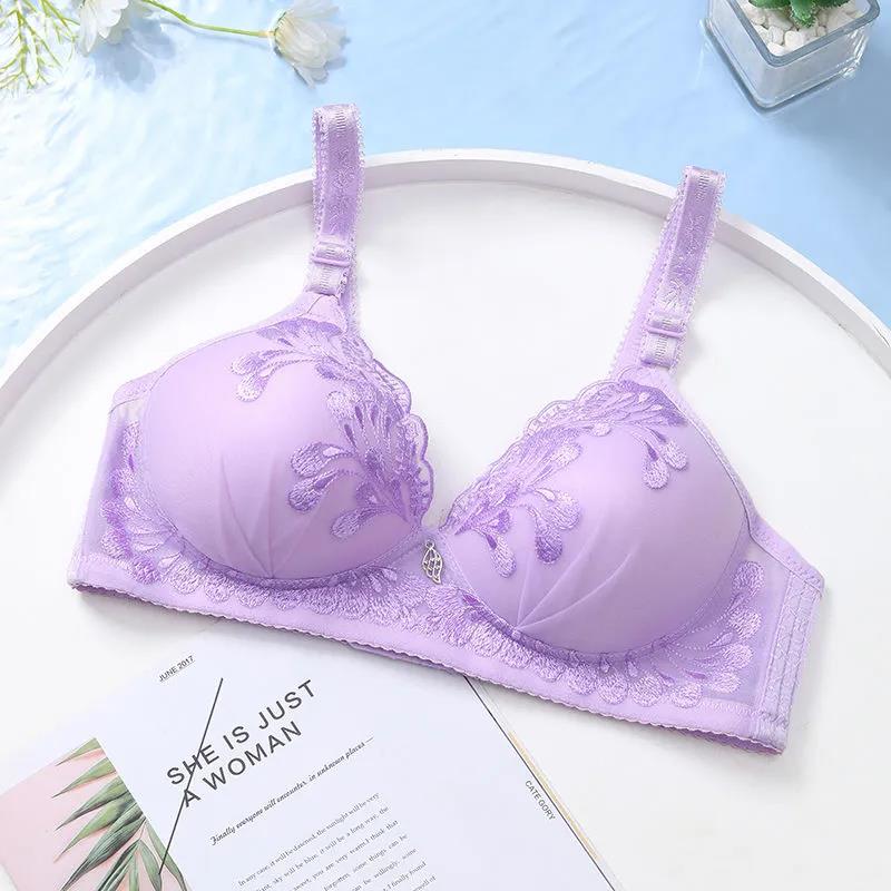 Sexy Comfortable Skin-friendly Breathable Perfect Embroidery Gathered Without Steel Ring Widened Side Breasts Women's Underwear Bra