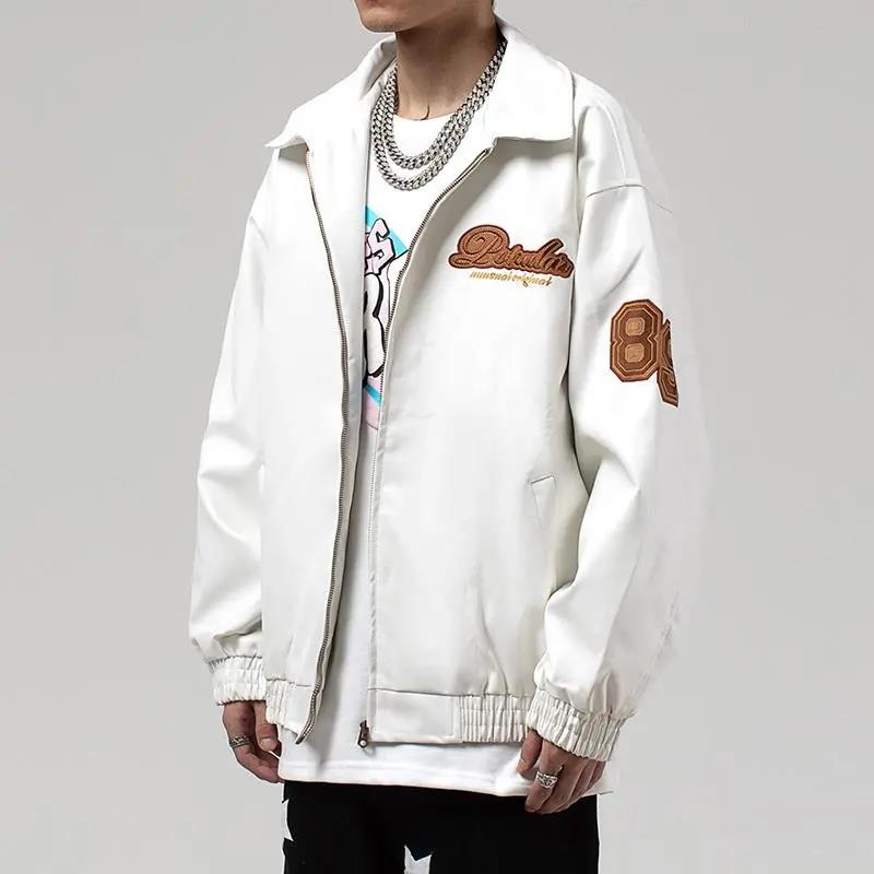 Leather Men's Korean Style Trendy Handsome Loose Motorcycle Suit Pilot Leather Jacket Spring and Autumn Jacket Tide Brand