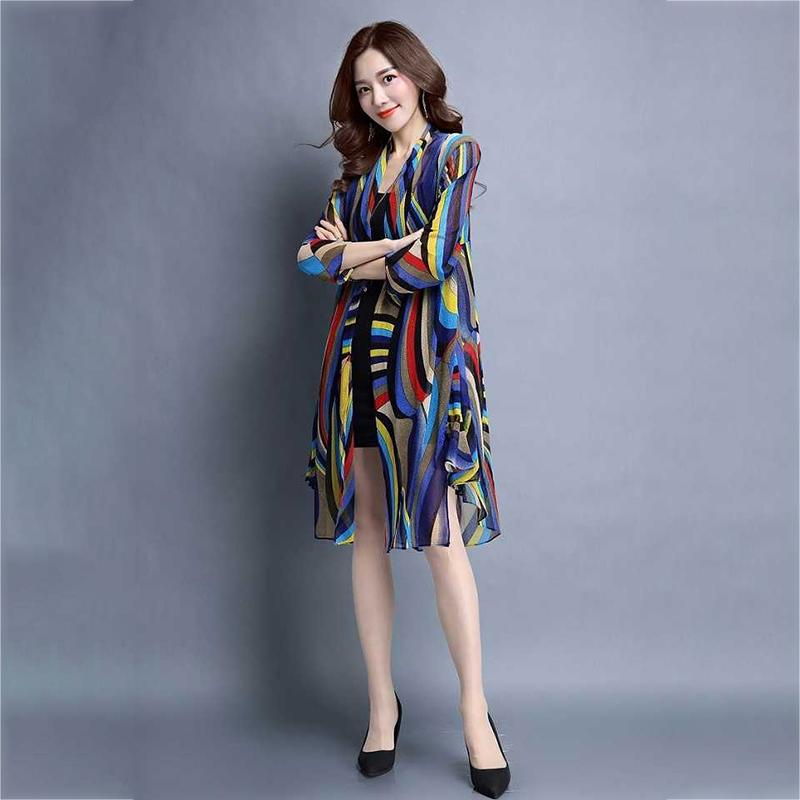 Sun-Dress Women's Sun Protection Clothing Mid-length Plus Size Shawl Loose Outer Chiffon Cardigan Thin Coat Beach Air-conditioned Rooms