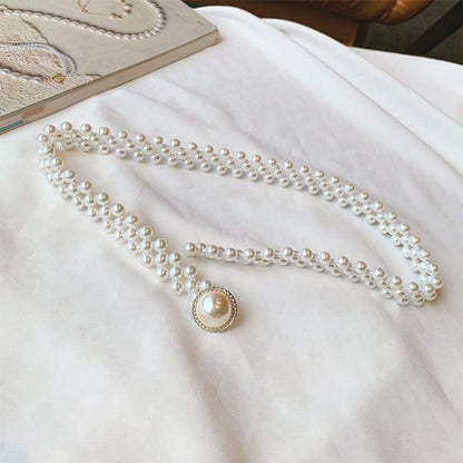 Pearl Belt Ladies Diamond Stretchy Pearl Waist Chain with Dress Corset Versatile Elastic Belt
