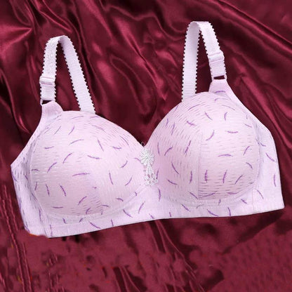 Women Printed Pattern Sexy No Steel Ring Large Size Thin Section Gathering Adjustable Anti-sagging Anti-glare Soft and Comfortable Full Cup Bra
