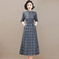 Printed Round Neck Spring Long Sleeve Dress Elastic Slim Fit Belly Long Skirt with Pocket Skirt Simple Comfortable Mid-Length A-Line Skirt