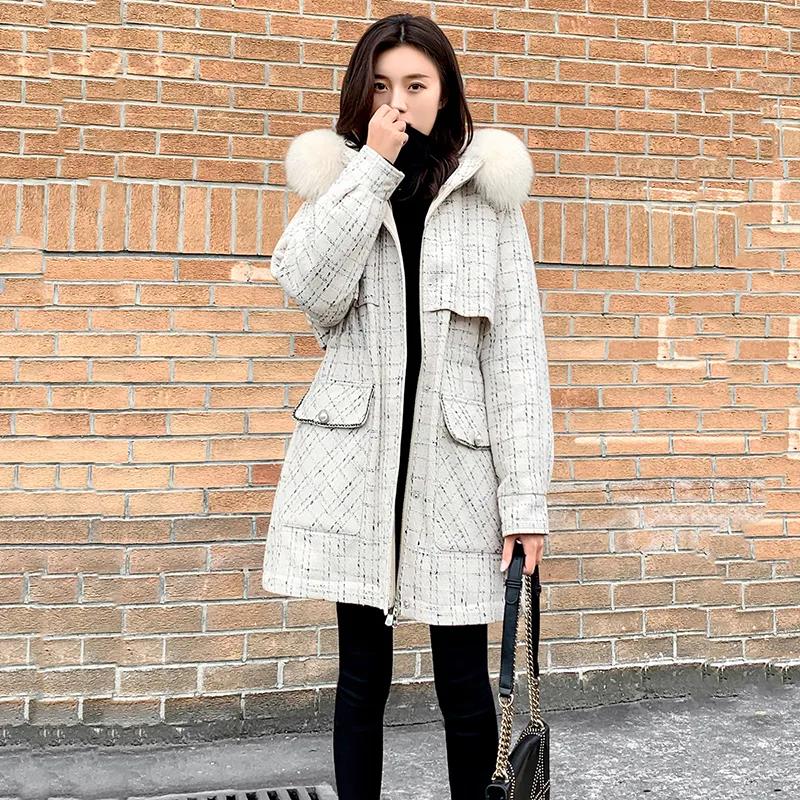 Korean Style Pie Overcoming Mid-length Large Fur Collar Cotton-padded Jacket Women Loose Black Parker Padded Jacket