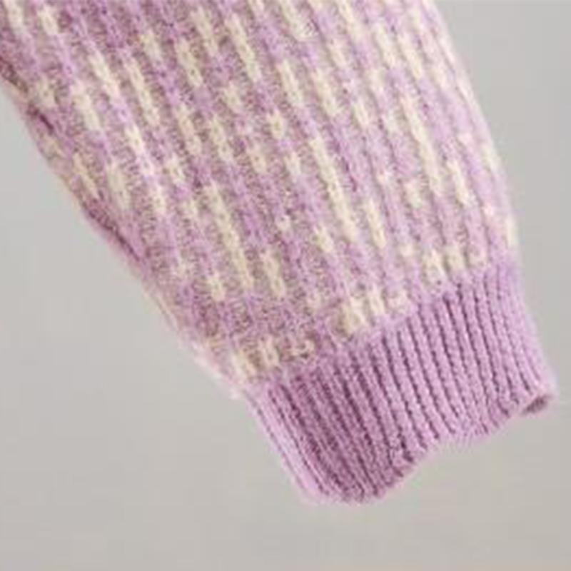 Cardigan Women's Autumn Plaid Long-sleeved V-neck Knit Sweater Coat Korean Style Loose Sweater Women