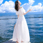 White Strapless Chiffon Dress Female One-line Collar High Waist Slimming Holiday Beach Skirt Plus Size Dress Off-shoulder One-line Skirt A-line Skirt